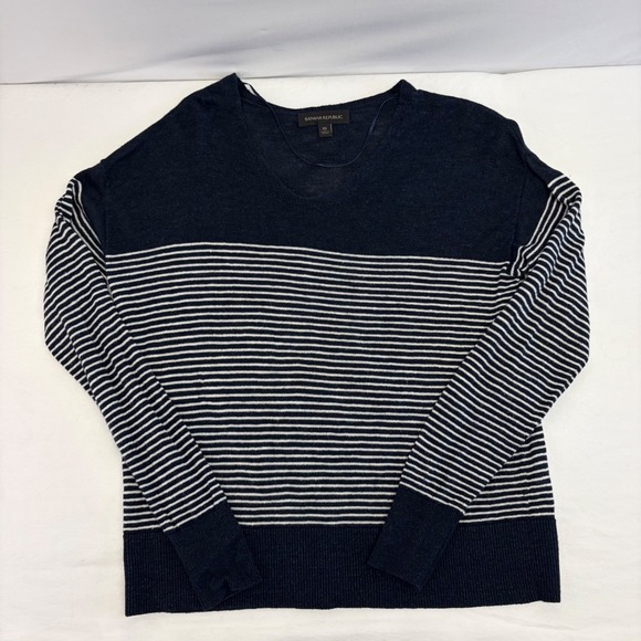 Banana Republic Sweaters - Banana Republic Linen Sweater Women XS Navy Blue Striped Coastal Nautical Preppy